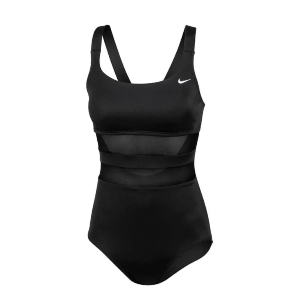 Nike Women's Standard Mesh Solid Edge V-Back One Piece Swimsuit Swimwear  Sz M - Picture 5 of 13